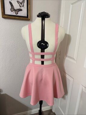 chic Pink Strappy Open-Back Flared Mini Dress